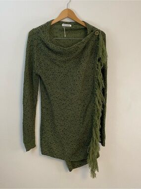 Ceasikery Green Knit Pullover‎ Sweater Tassle Earthy Womens Small